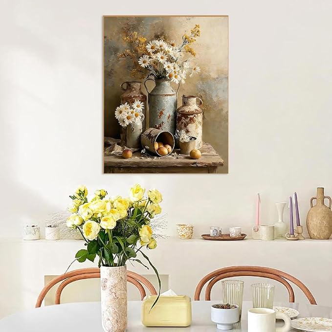 Paint by Numbers for Adults and Kids Beginner, Daisy Flower Painting by Number Kits On Canvas, Number Artist Paint by Number Kit Oil Painting Acrylic Paints, Home Wall Decor Gift 12X16 inch