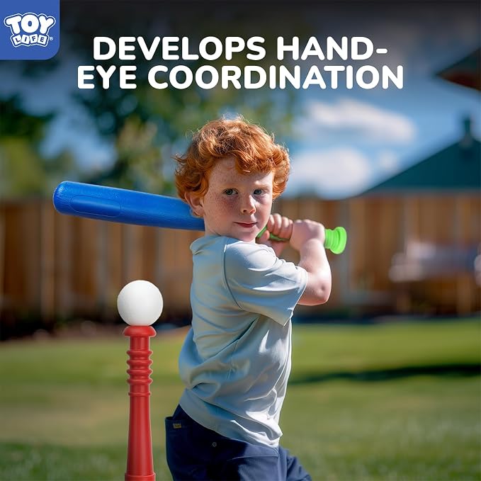 TOY Life Tball Set for Kids 3-5 & 5-8 - Toddler Baseball Tee and Bat Set with Glove & 6 Balls - Ideal Boy Toy Gift for Outdoor Play and Beginner Training