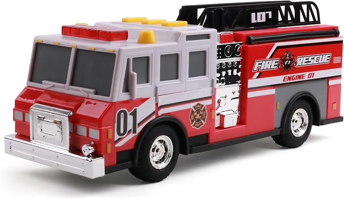 Mighty Fleet Rescue Force 12" Fire Truck Ladder Toy with Realistic Lights & Sounds, Free Wheeling Play & Working Ladder! Ages 3+