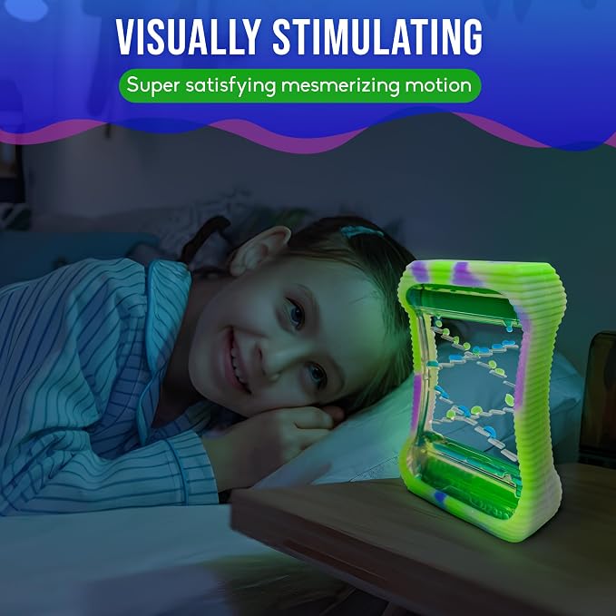 BUNMO Sensory Toys Liquid Motion Bubbler - Calming Fidget Toy for Kids & Adults - Sensory Bottles - Textured Silicone Bubble Timer with Mesmerizing Liquid Flow - Large Glow