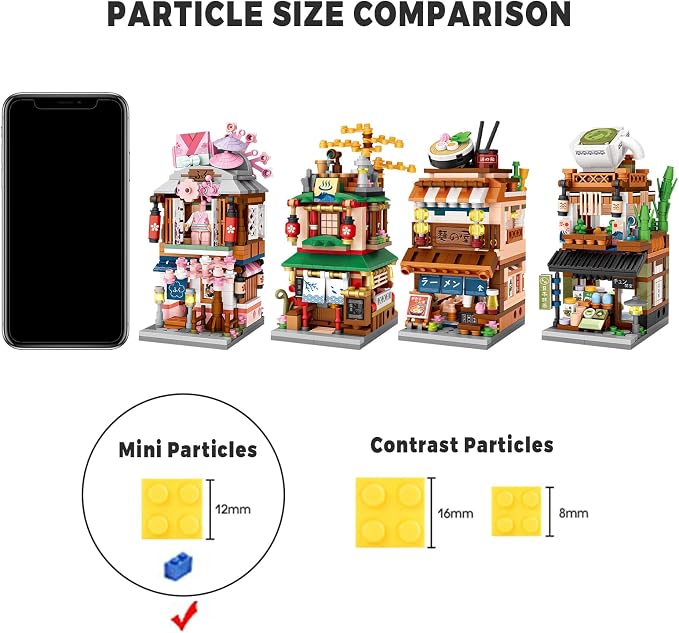 ELAICREE Japanese Street View Shop Building Blocks House Toy, 4 Models Mini DIY Building Blocks Model MOC Construction Toy, Gift for 6-12 Years Old Kid Girls and Boys