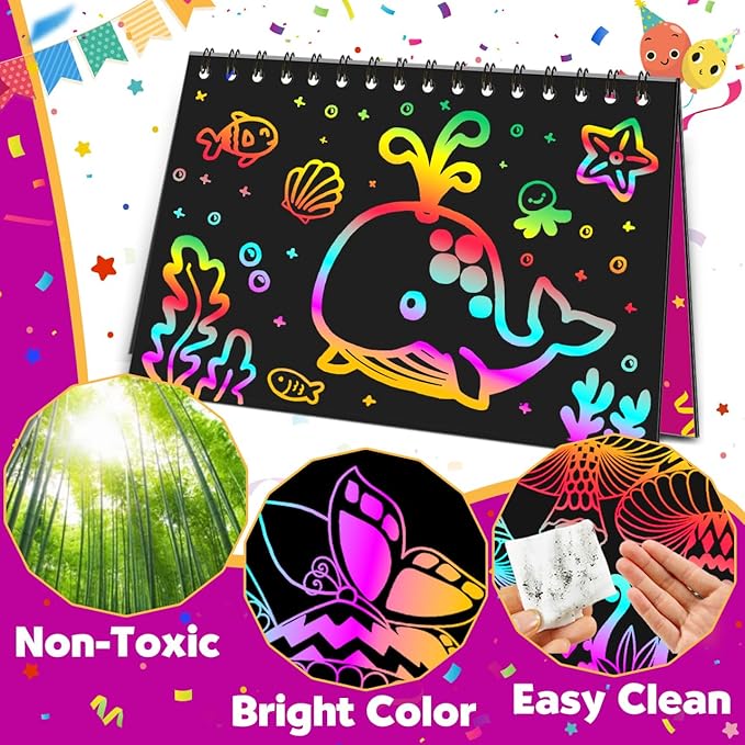 Party Favors for Kids 4-8-12: 36 Pack Scratch Rainbow Art Crafts Notebook, Coloring Book Goodie Bags Stuffers Kit, Bulk Birthday Gift Classroom Prizes Girl Boy Toddler