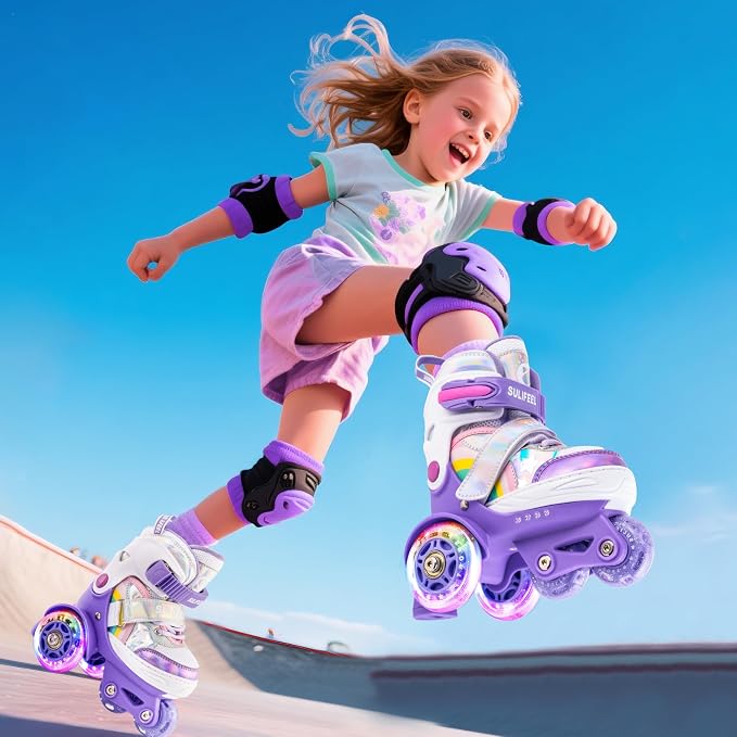 SULIFEEL Rainbow Unicorn 4 Size Adjustable Roller Skates for Girls Boys for Kids Ages 3-5 5-8 6-12 Children Skates Indoor Outdoor