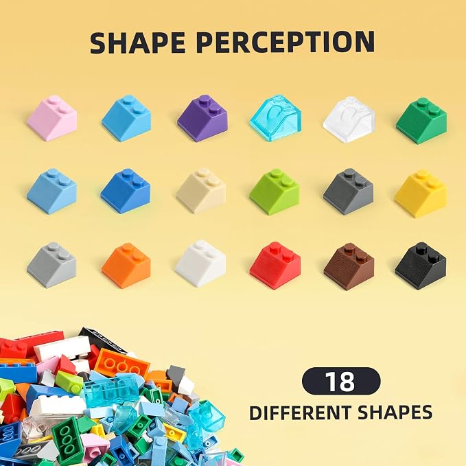 800 Pieces Building Bricks, 5 Sizes Building Pieces, Classic Slope Block Bulks - Compatible with All Major Brands, 18 Colors