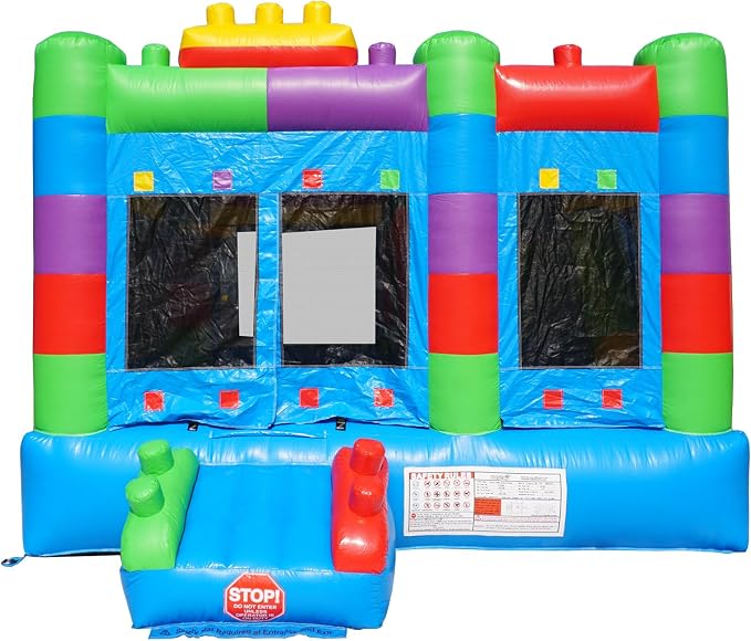 Semi Commercial Bounce House for Big Kids,Built-in Slide,PVC Material,for Backyard Outdoor Party,12.3'Lx 12'Wx 9.4'H (Building Block Ver2 with Blower)