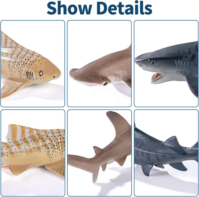 10PCS 5-8" Shark Toys for Toddlers 3-5 5-7, Sea Ocean Animals Bath Toys for Kids Age 3 4 5 6 7 8, Shark Figurines Cake Toppers, Birthday Party Favors & Gifts for Kids Ages 3 4 5 6 7 8