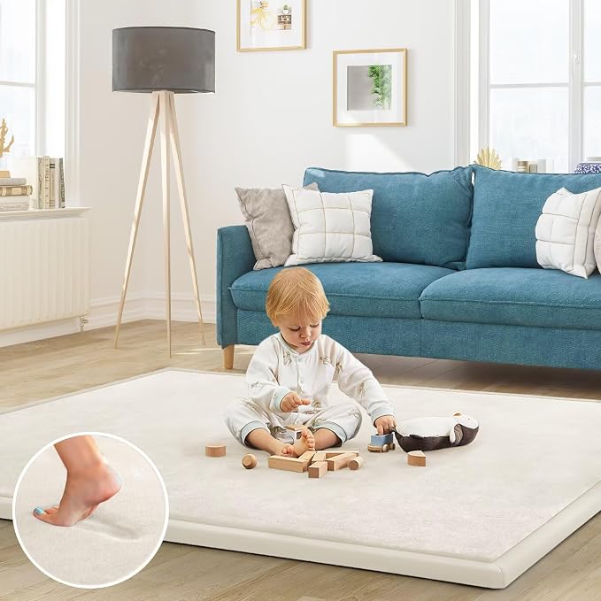 Baby Play Mat for Floor Nursery Rug Muscle Mat Area Rug Playroom Rug 79"x138" Playpen Mat Elastic Foam 1.3" Thick Crawling Mat for Babies,Toddlers, Infants, Kids,Cream