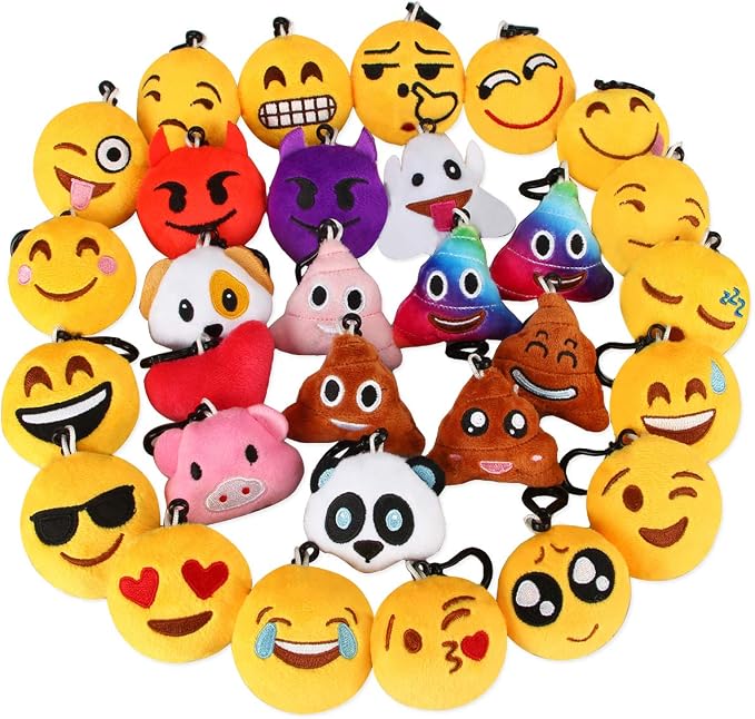 Dreampark emoticon Keychain, Emoticon Plush Key Chain Bulk Toy Valentine's Day Gifts Birthday Party Favors Supplies, Treasure Box Rewards Carnival Prizes Easter Basket Stuffers for Kids, 2" Set of 30