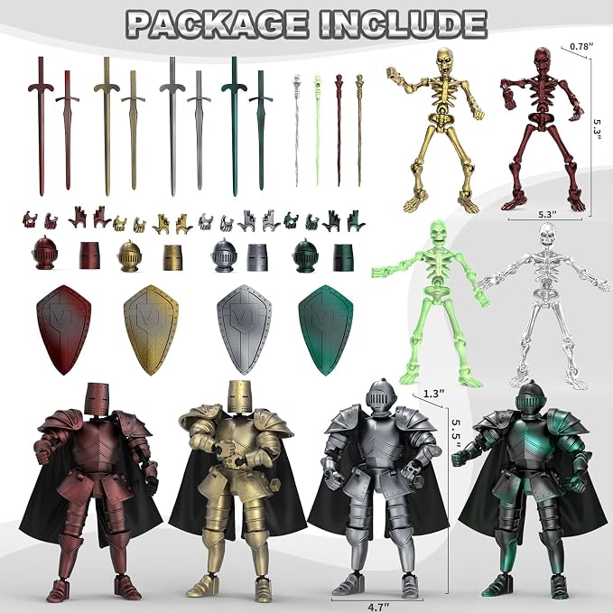 BOZOBO 8pcs 13 Action Figures Assembly Required，DIY Multi-Colored Titan 13 Action Figure Set with Medieval Knight Style，3D Printed Multi-Jointed Movable 13-Action T Figure for Kids & Adults