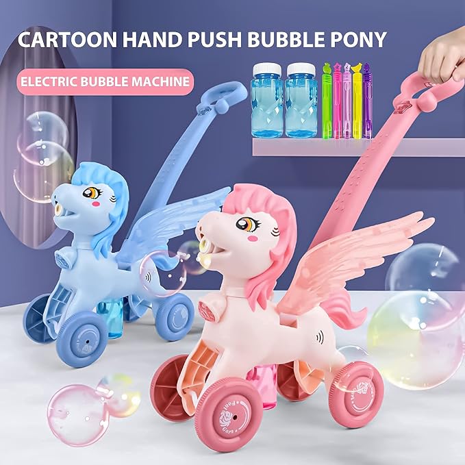 Bubble Machine Blower Blaster Lawn Mower Maker Blue Toy Fun Portable Handheld Operate Automatic Battery Electric Outdoor Summer Birthday Best Gift Light for Toddler Boy Girl Kid 3-12 Year Old
