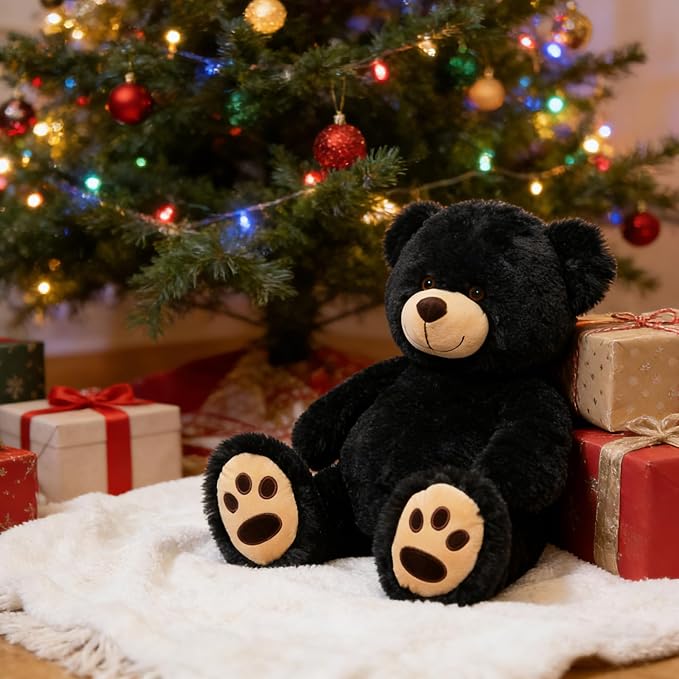 LotFancy Teddy Bear Stuffed Animals, 20 inch Soft Cuddly Cute Plushies, Plush Toys with Footprint Design, Stuffed Animals for Girls Kids Baby Toddlers, Baby Shower Easter Birthday Gift Decor, Black
