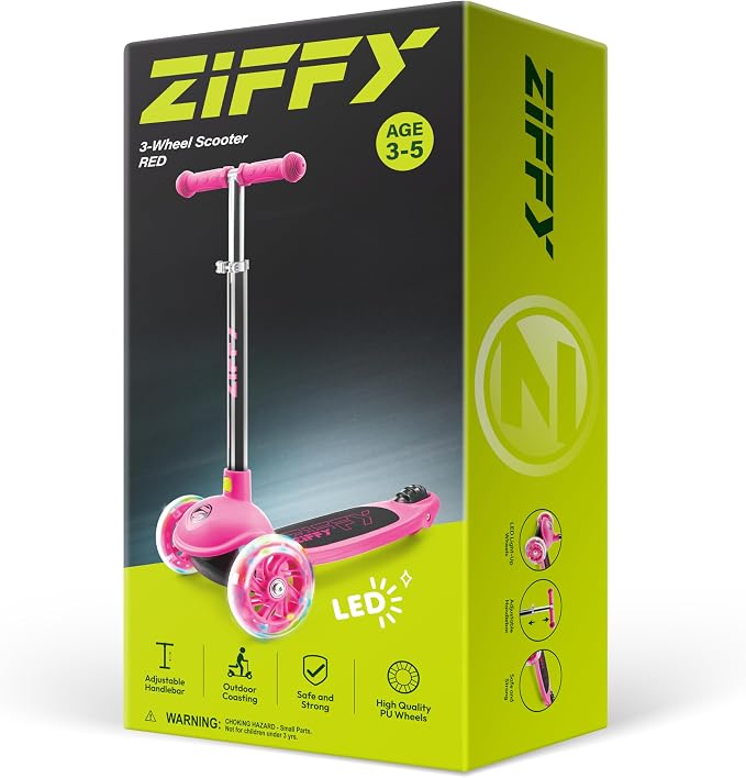 JOVA ZIFFY Multicolor 3 Wheel Scooter for Kids 3-5, Toddler Kick Scooters with LED Light-Up Wheels for Boys and Girls, 5 Adjustable Height and Lean-to-Steer Design, Support up to 110 lbs