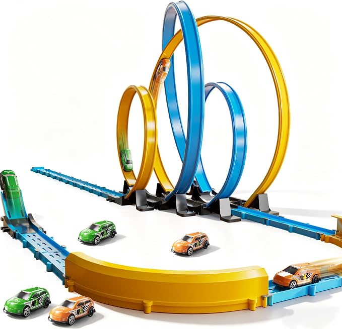 MSKOLER Car Race Track Sets for Kids 3 4 5 6 7 8 9 Years Old - Toy Car Track Set for Boys 3-5 6-8 8-12, Racing Game with 4 Small Cars, Boys Toy, Gifts for Girls 3-8