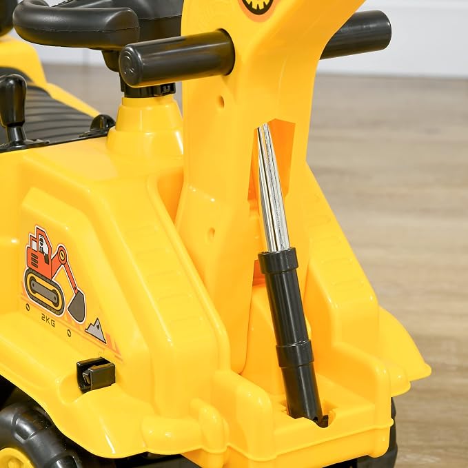 HOMCOM Ride On Excavator Pull Cart, Kids Digger Ride on Truck with Horn, Under Seat Storage, Sit and Scoot Pretend Play Toy Construction Car for Ages 18-48 Months
