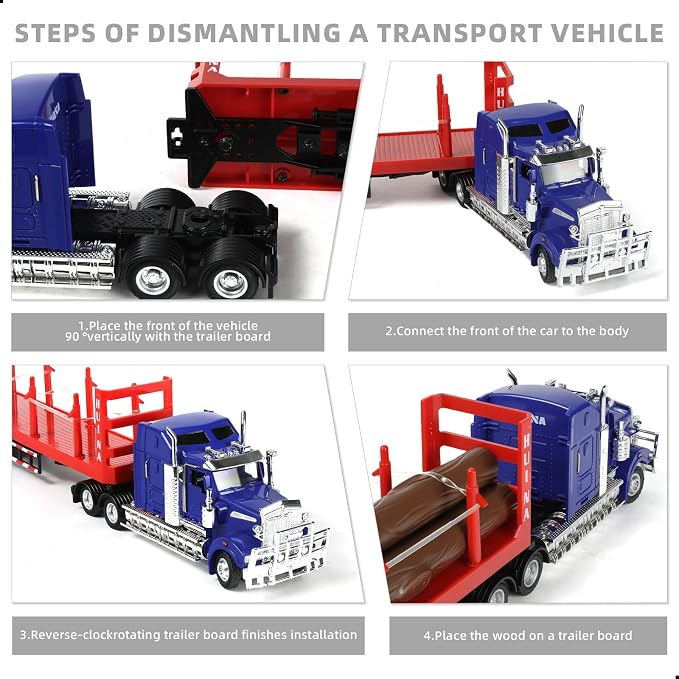 Logging Semi Truck and Trailer Toy, Large 1/50 for Kenworth W900 Diecast Metal Truck Tractor Trailer Transport Series Lumber Gifts for Boys Adult Model Car Collector