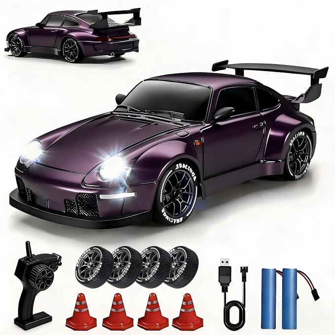 1:24 Scale RC Drift Car with LED Lights, 25km/h 4WD High Speed, Dual Batteries 50+ Min Play, 2.4GHz Remote Control, Multi-Surface Drift Tires, Racing Toy Vehicle for Adults Boys Girls, Royal Enforcer