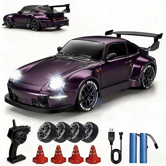 1:24 Scale RC Drift Car with LED Lights, 25km/h 4WD High Speed, Dual Batteries 50+ Min Play, 2.4GHz Remote Control, Multi-Surface Drift Tires, Racing Toy Vehicle for Adults Boys Girls, Royal Enforcer