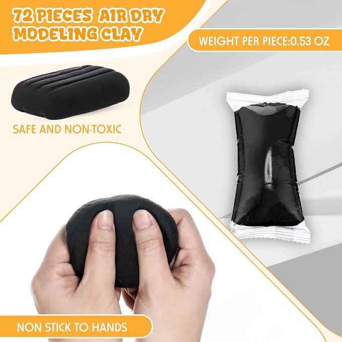 VioraWhite 72 Pcs 38oz Air Dry Clay Bulk Modeling Magic Ultra Lightweight Foam Modeling Clay for Kids Adults DIY Gifts Party Arts Crafts and School Project Supplies(Black)