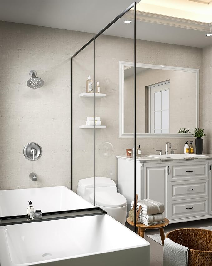 WOWOW Brushed Nickel Shower Tub Kit Brass Shower Faucet Set with Tub Spout and 6-Inch Rain Shower Head, Single Handle Tub and Shower Trim Kit, Shower Valve Include