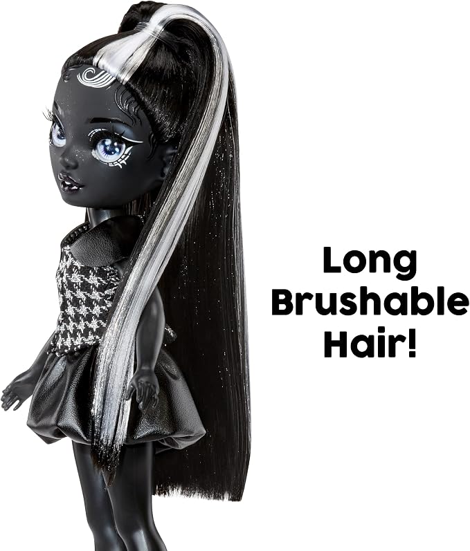 Rainbow High Shadow High Shanelle Onyx- Grayscale 11” Fashion Doll. Black hair. Black Outfit. Stylish Handbag, Great Gift for Kids 4-10 years Old