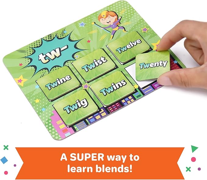 Super Blends Phonics Reading Game for Kids Ages 6-8 | 22 Blends, Digraphs & CVC Words | Kindergarten & 1st Grade Reading Board Game | Learn to Read & Spelling Game