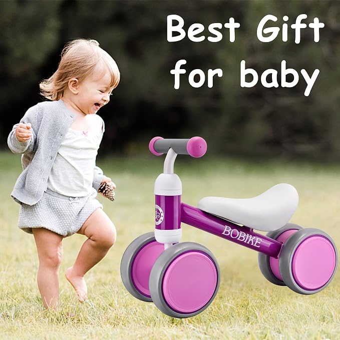 Bobike Baby Balance Bike Toys for 12-36 Months Kids Toy Boy Girls Gifts Toddler Best First Birthday Gift Children Walker No Pedal Infant 4 Wheels Bicycle (Purple)