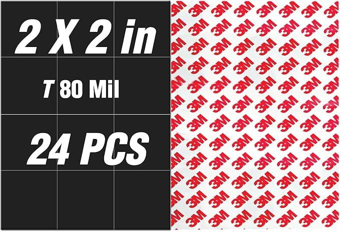 Stick On Magnets with Double Sided Adhesive Tape,Magnet Squares 2"x2",Self Sticky Pre-Cut Magnetic Strip,Peel and Stick for Lightweight Projects (80mil Thickness,24 Pieces)
