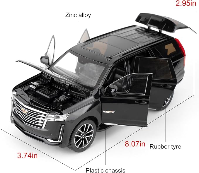 WAKAKAC Toy Car 1:24 Escalade SUV Model Car, Alloy Pull Back Diecast Collectible Cars with Sounds＆Lights for Kids Boys Girls and Adults, Gift Black