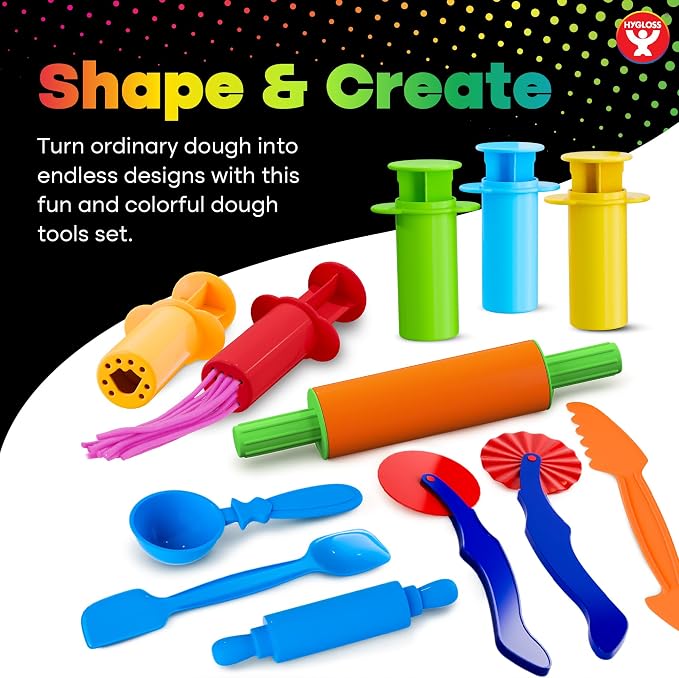 Hygloss 13 Pcs Dough Tools Set – Dough Extruders + Dough Cutters Set – Educational Modeling Clay Tools – Preschool Toys & Toddler Activities – Arts & Crafts for Kids Ages 3-5