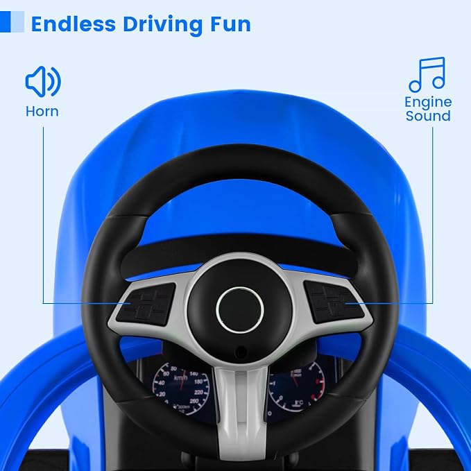 OLAKIDS Push Car for Toddlers, 3 in 1 Licensed Mercedes Benz Baby Sliding Walking with Parent Control Handle Adjustable Canopy Guardrail Under Seat Storage, Kids Ride on Toys with Horn (Blue)