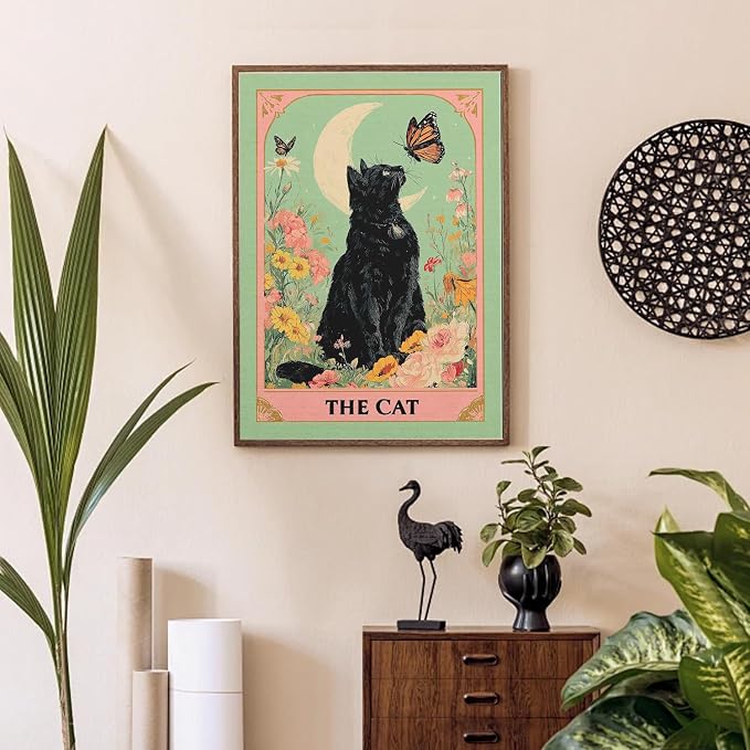 RYMILIE Cat Diamond Art Kits for Adults, Black Cat 5D Diamond Painting Kits for Beginners, DIY Round Full Drill Diamond Gem Art Crafts Paintings, Home Wall Decor 12X16 Inch