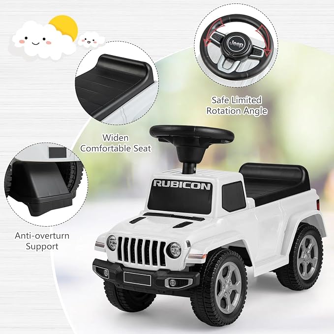 OLAKIDS Ride On Push Car, Licensed Jeep Foot-to-Floor Toddler Sliding Racer with Engine Sound, Horn, Under Seat Storage, Baby Walking Toy Gift for Boys Girls Kids Age 1.5-3 (Ivory)