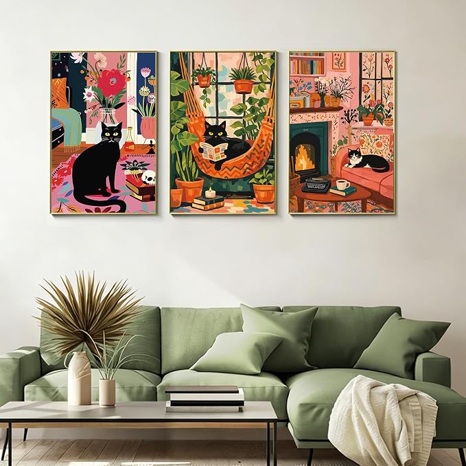 FLUXOJOY 6 Pack Painting by Number Kits for Adult, DIY Canvas Color Painting Kit for Kids or Beginner with Paint Brushes Acrylic Pigment Drawing Paintwork 20x30cm Without Frame (Cat-6 Pack)