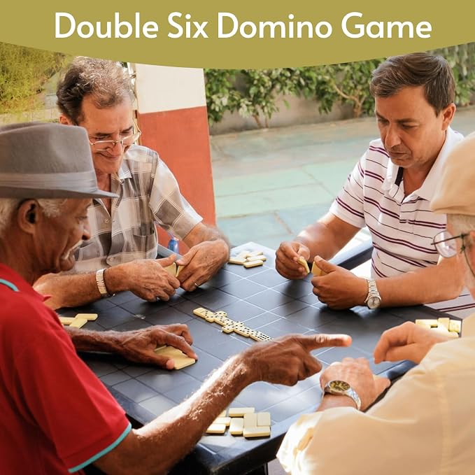 Doreimi Double 6 Dominos Set for Adults with 4 Wooden Racks & 28 Tiles Travel Dominoes Set Classic Board Game for Family Game Night