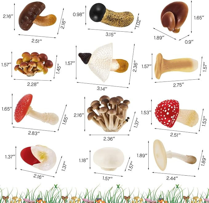 Deekin 12 Pcs Figure Mini Miniatures Figurines Mini Realistic Decor Themed Party Gifts for Diorama Projects Birthday Gift Learning (Mushroom)