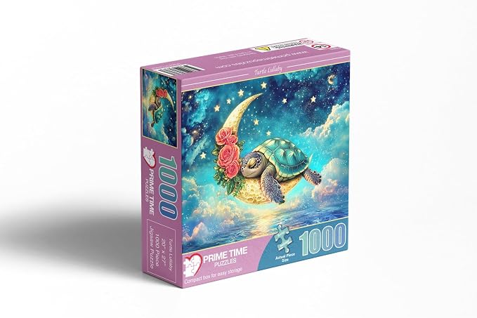 Sea Turtle Flower Puzzles 1000 Pieces Jigsaw Puzzle for Adults - Cute Turtle Gently Sleeping on The Crescent Moon amidst a Cloud Covered Ocean - Challenging and Difficult Puzzle - 20x27 inches