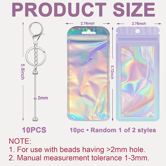42/84/126 Pcs Beadable Keychain Bars Bulk Blank DIY Beaded Keychain Making Supplies with Bag Thank You Card