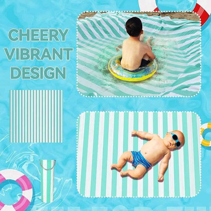 2 in 1 Beach Puddle/Beach Mat,6.5 x 6.5 ft Beach Pool with 8 Bags Waterproof Carrying Bag,Waterproof and Skin-Friendly Material Beach Puddle Green