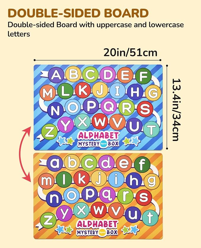 JoyCat Mystery Alphabet Box for Kids 26 PCS Letters Sorting Matching Game Activities Letter Sounds Fine Motor Learning Toys for Preschool Kindergarten Classroom - Easter Basket Stuffers Gifts