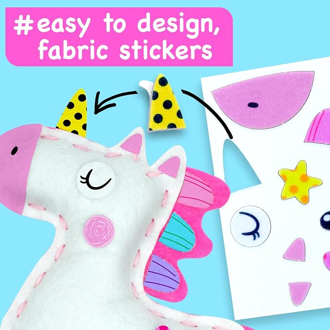 EZCRA Unicorn Sewing Kit for Kids Ages 4-8 - 4 Beginner Kids Sewing Crafts Projects - No-Mess Arts & Crafts for Girls - Gift for Kids with Felt Stickers
