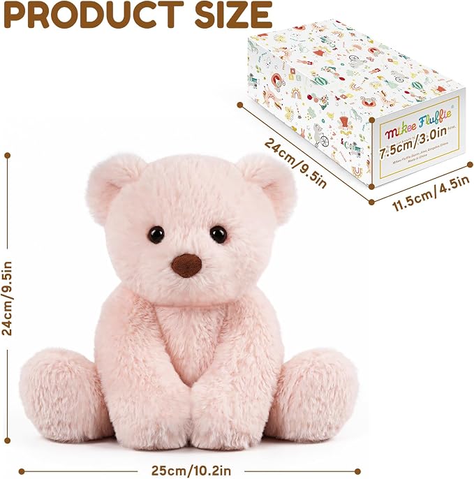 Teddy Bear Stuffed Animal, 9" Small Plush Toy for Girls Kids, Valentines Birthday Gift, Safe Material Washable, Pink