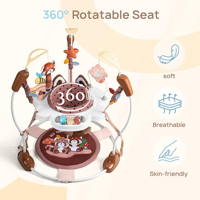 Baby Activity Center, Baby Jumper Activity Center with Music, Interactive Toys, 360° Rotating Seat, 3 Adjustable Heights, Infant Activity Jumper for 6+ Months (Red Panda)