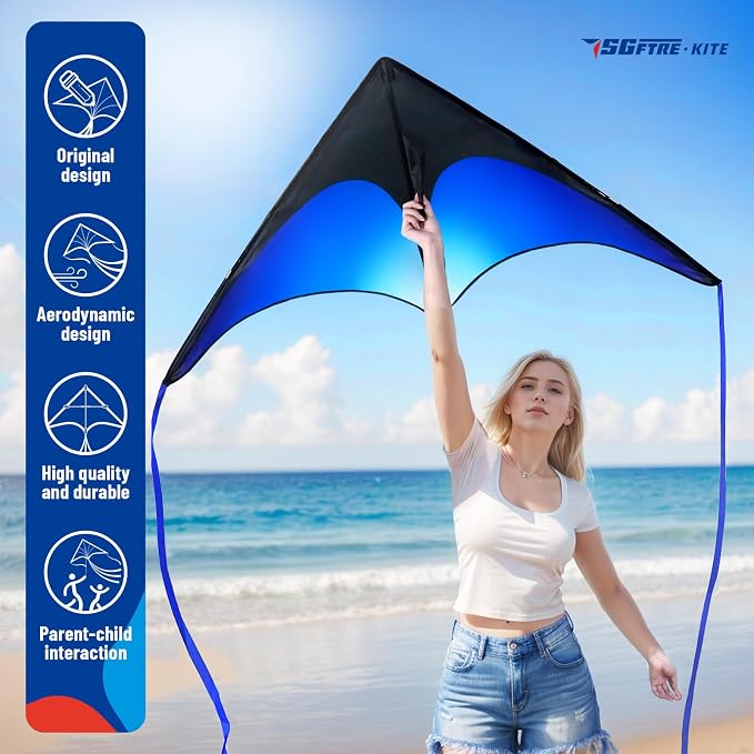 SGftre Delta Kite Set for Kids and Adults，Extremely Easy to Launch for Beginners, Perfect for Beaches and Parks，Kites for Beach Trip Park Family Outdoor Games and Activities