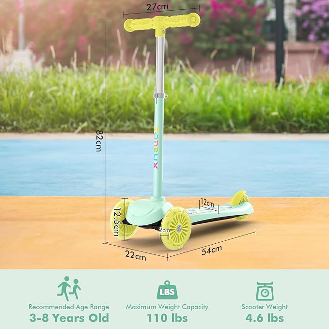 TONBUX Kids Scooter for Ages 3-5, Toddler Scooter with Light-Up Deck and Wheels, Adjustable 4-Level Height 3-Wheel Scooters for Kids, Lean-to-Steer Design