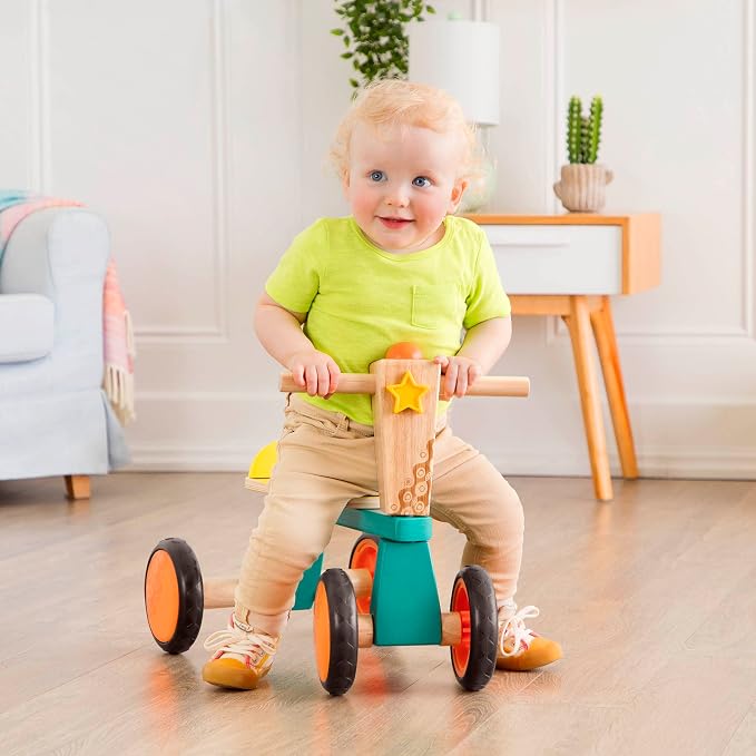 B. toys – Smooth Rider – Ride On – Wooden Toddler Bike – Balance Toys for Toddlers – Push & Ride Bike – Four Wheels – 18+ Months, Large, Multicolor