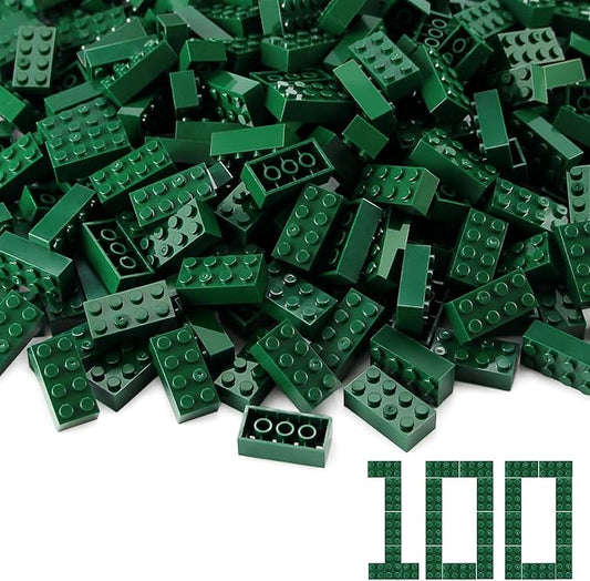 100pcs 2x4 Bricks Dark Green Pieces Parts Classic Building kit Creative Play Set Basic Blocks Toy Accessories Compatible with 3001 Major Brands