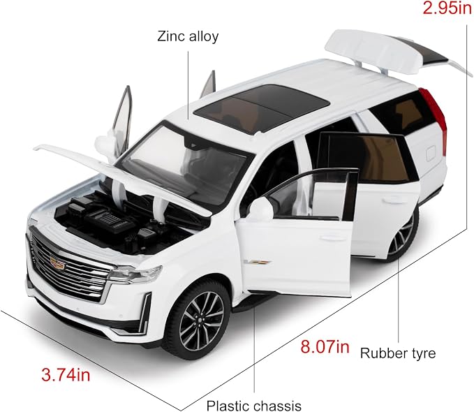 WAKAKAC Toy Car Compatible for 1:24 Escalade SUV Model Car, Alloy Pull Back Diecast Collectible Car with Sounds＆Lights for Kids Boys Girls and Adults, Gift White
