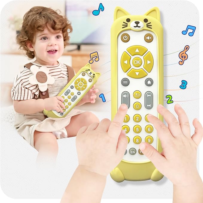 KIRALUMI Baby Remote Control Toy with Kitten Silicone Cover - Educational Musical Baby Toddler Toys with Realistic Play, Lights, and Sounds - 6, 9, 12, 18 Month Boys Girls Toys Gift.