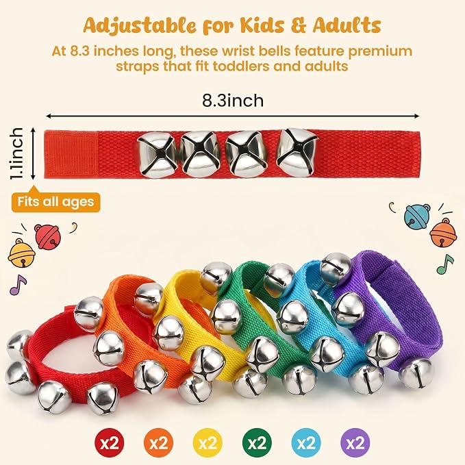 POPLAY Jingle Bells,12 PCS Kids Musical Instruments Ankle Bells for Party Favors Goodie Bags Stuffers