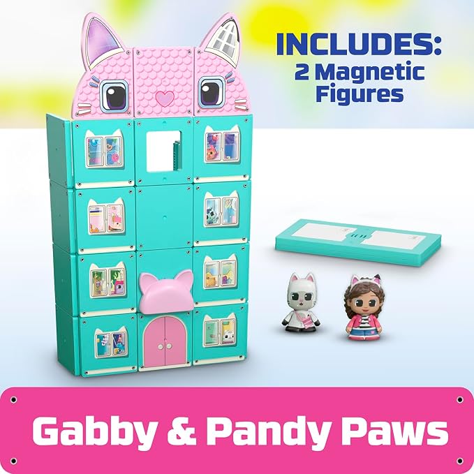 Tile Town Gabby’s Dollhouse 35-Piece Magnetic Tile Playset, Interactive STEM Magnetic Tiles Toys, Includes Gabby & Pandy Paws Figures, Action Tiles